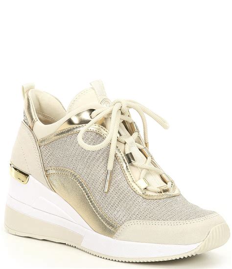 michael michael kors lolly glitter fabric lace-up wedge trainers|Designer Women's Sneakers .